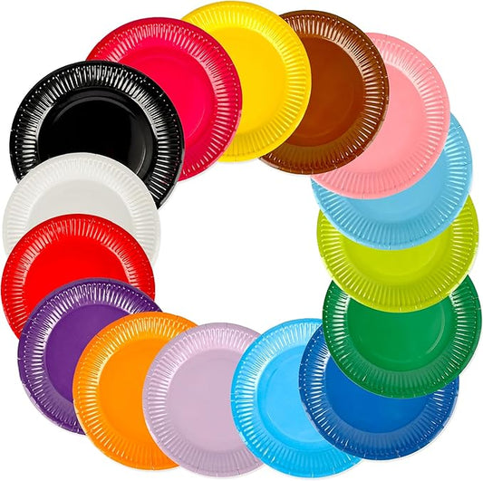 300 Pcs Colorful Round Plate Bulk 9 Inch Disposable Dinner Paper Plates Rainbow Paper Plates for Wedding Birthday Party Supply Table Decorations Dessert Cake, 15 Colors