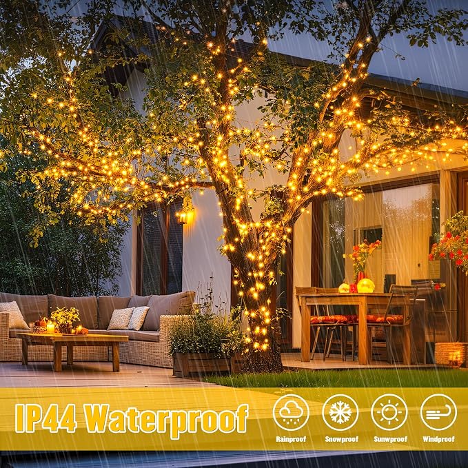 JMEXSUSS 2 Pack Solar String Lights Outdoor Waterproof, Total 66 FT 200 LED Solar Christmas Lights Outdoor, Twinkle Light for Christmas Tree Outside Garden Yard Xmas Decor, Warm White