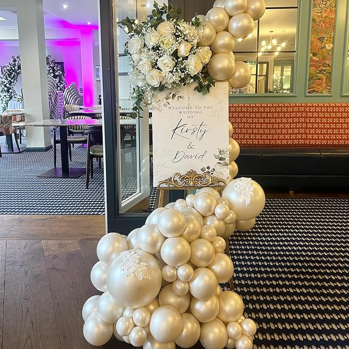 108Pcs Pearl White Double Stuffed Balloons Different Size, 18/12/10/5 inch White Pearl Ivory Balloons Garland Arch kit for Wedding Birde to be Engagement Birthday Baby Shower Decorations