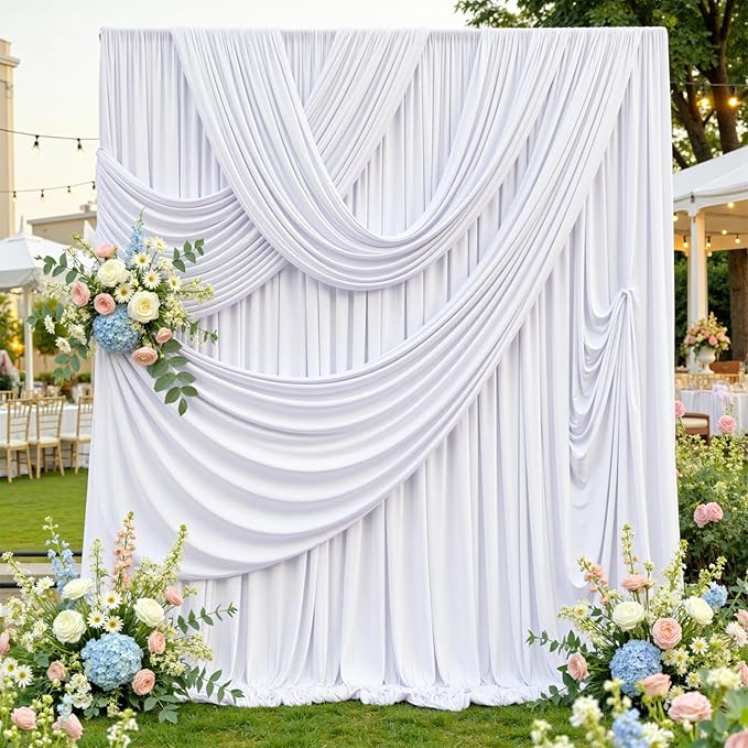 20ftx12ft Wrinkle Free White Backdrop Curtain, 4 Panels 12FT Height White Drapes for Wedding, Silky Polyester Photo Back Drop Cloth Draping for Birthday Party Photography Background
