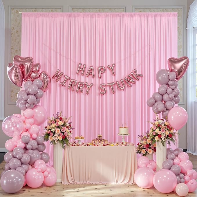 30ft x 8ft Wrinkle Free Pink Backdrop Curtain for Parties, 6 Panels 5×8ft Silky Polyester Light Pink Photo Backdrop Drapes Back Drop Cloth for Girl Party Birthday Wedding Gender Reveal Photography