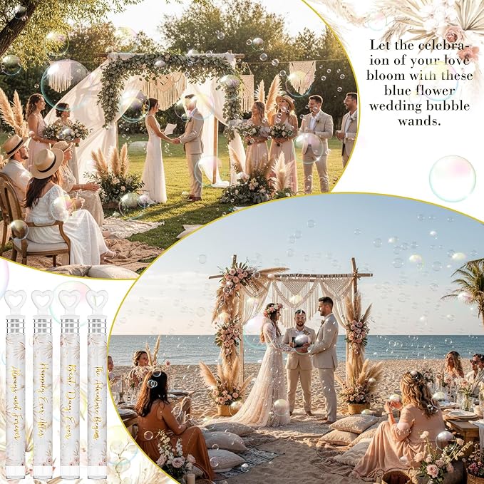 Hollowfly 120 Pack Bohemia Wedding Mini Bubble Wands for a Wedding Bulk White Gold Heart Bubble for Guests Send Off Wand Adults Bridal Exit Shower Party Supplies Valentine Anniversaries Celebration