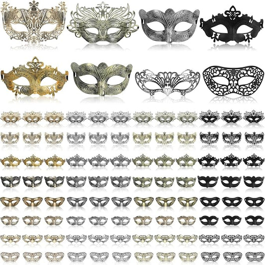 Hotop 96 Pcs Couple Masquerade Mask Venetian Mardi Gras Mask Halloween Carnival Props for Adults Costume Ball Party Cosplay