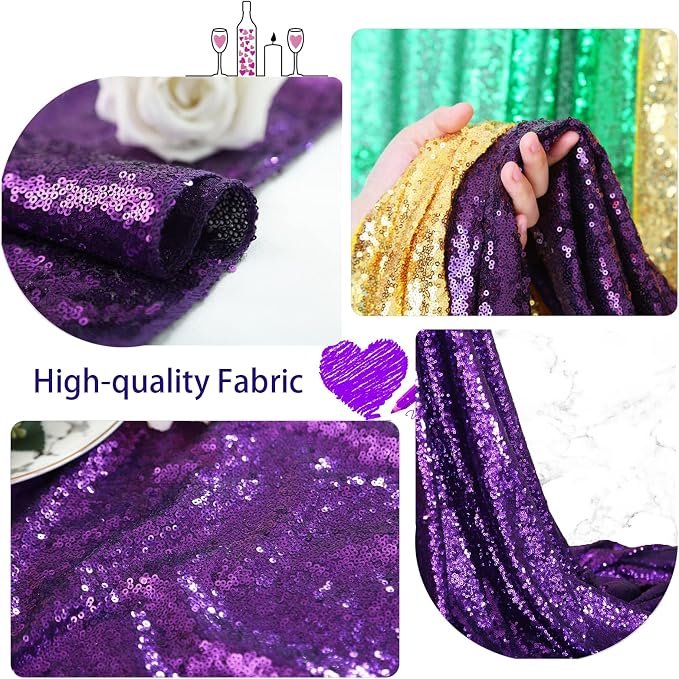 B-COOL Glitter Tablecloth Halloween Table Cloths Purple Sequin Tablecloth for Wedding Birthday Banquet Decorations Dessert Cake Table Fabric Carnival Square Tablecloth