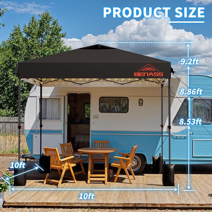 10x10 Pop Up Canopy, Easy Up Canopy Tent, Heavy Duty Tents for Parties, One Person Easy Set Up Event Tent, Black