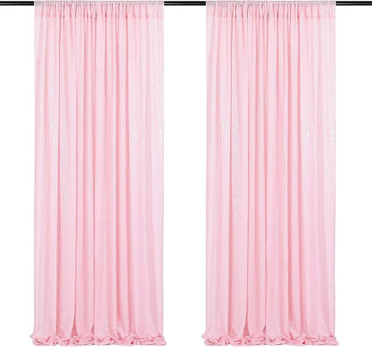 Pink Sequin Backdrop Curtains-2 Panels 2FTx8FT Pink Backdrop for Valentines Day, Glitter Party Decorations Background Drapes for Wedding Birthday Anniversary Graduation Photo Booth Decor