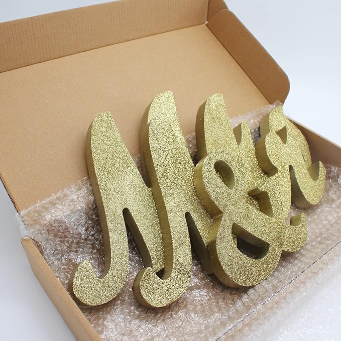 Mr Mrs Sign for Wedding Table, Mr and Mrs Wooden Letters, Large Mr. & Mrs. Party Decoration Items, Head Table Wedding Sign for Anniversary Party Valentine's Day Vintage Decor-Golden