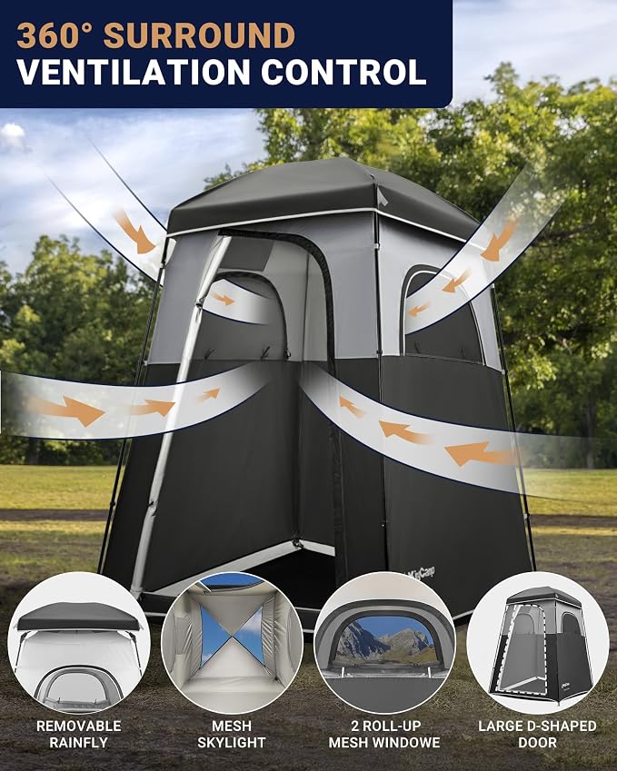 KingCamp Camping Shower Tent, Portable Outdoor Privacy Toilet & Changing Tent Windproof & Waterproof Easy Setup Shelter with Shower Bag for Camping Hiking Beach