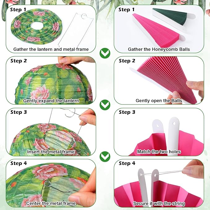 Retisee 18 Pcs Cactus Party Decorations Succulent Hanging Paper Lanterns Plant Honeycomb Fans Honeycomb Ball for Cactus Taco Bout a Theme Birthday Baby Shower Decorations