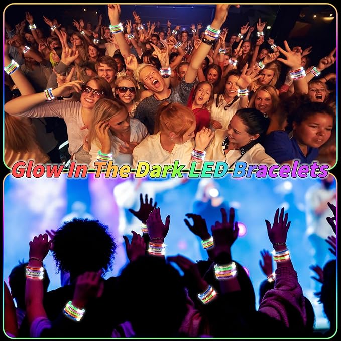 160 Pack Glow Bracelets Bulk, Glow in the Dark Party Supplies, 10 Color LED Light Up Bracelets for Adults & Kids Birthday Wedding Party Favors Concert New Year Carnival Raves