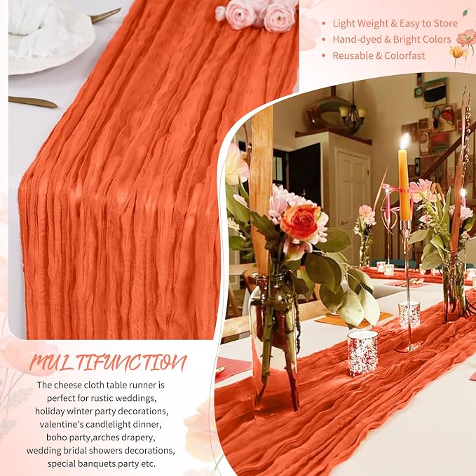 4 Pack Orange Cheesecloth Table Runner 17 x 108 inch Boho Gauze Table Runner Rustic Sheer Cheese Cloth Table Decorations for Wedding Party Baby Bridal Shower Birthday Holiday Home