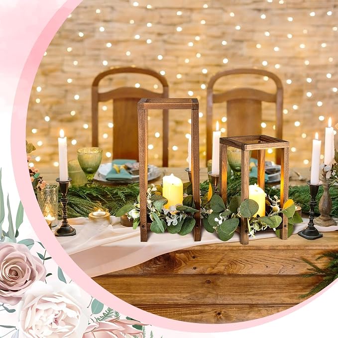 Geelin 10 Pcs Wooden Wedding Lantern Centerpiece Candle Lantern Table Wooden Candle Holder Decorative for Wedding Party Table Valentine Decor(10.59 in, 13 in,Brown)