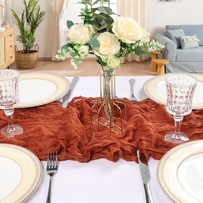 6 Pack 10FT Terracotta Cheesecloth Table Runner 120 Inch Long Gauze Rustic Boho Spring Cheese Cloth Table Runner Sheer Fabric Decorations for Holiday Party Wedding Banquet Bridal Baby Shower Décor