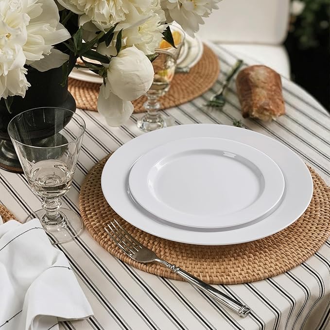 Fijinhom 100PCS White Disposable Plates for 50 Guests Including 50PCS 10" Dinner Plates & 50PCS 7" Dessert Plates, White