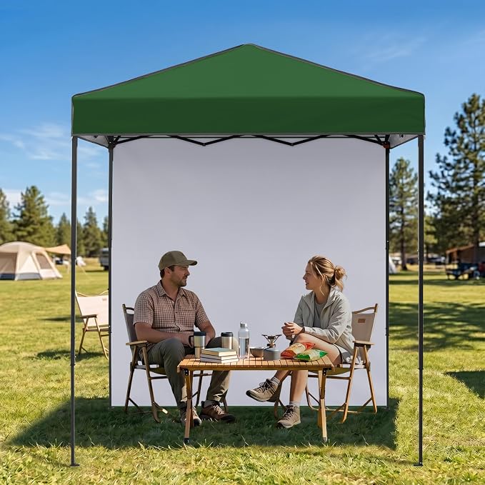 EAGLE PEAK 6x4 Instant Pop Up Canopy Tent with 1 Side Wall Panel, Straight Leg Sun Shelter, Portable Canopy with Carry Bag for Camping, Beach & Sports, Green