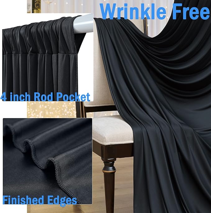 50ft x 15ft Black Backdrop Curtains for Parties, Wrinkle Free 10 Panels Photo Backdrop Drapes Back Drop Cloth for Wedding Birthday Photography Background Decor