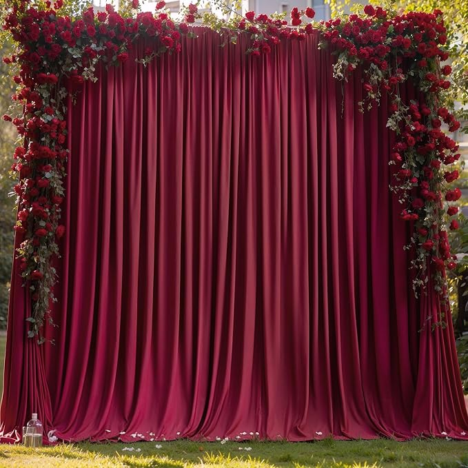 Burgundy Backdrop Curtains 6 Panels - Wrinkle-Free Polyester Photography Drapes for Baby Shower & Birthday Party - 24 X 10FT