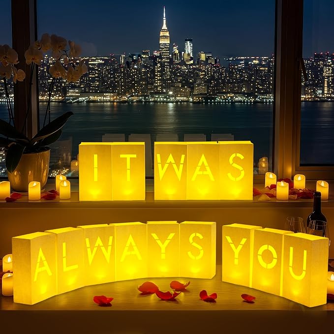 "It was Always You Light Up Letters - Luminary Paper Bags to be Used as Anniversary Decorations and Proposal Decorations for Your Loved One