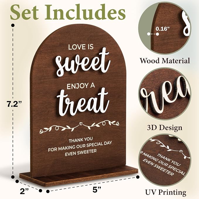 Stofinity Love Is Sweet Sign For Dessert Table Decorations - Love Is Sweet Enjoy A Treat Wood Sign For Wedding, Bridal Shower Decor