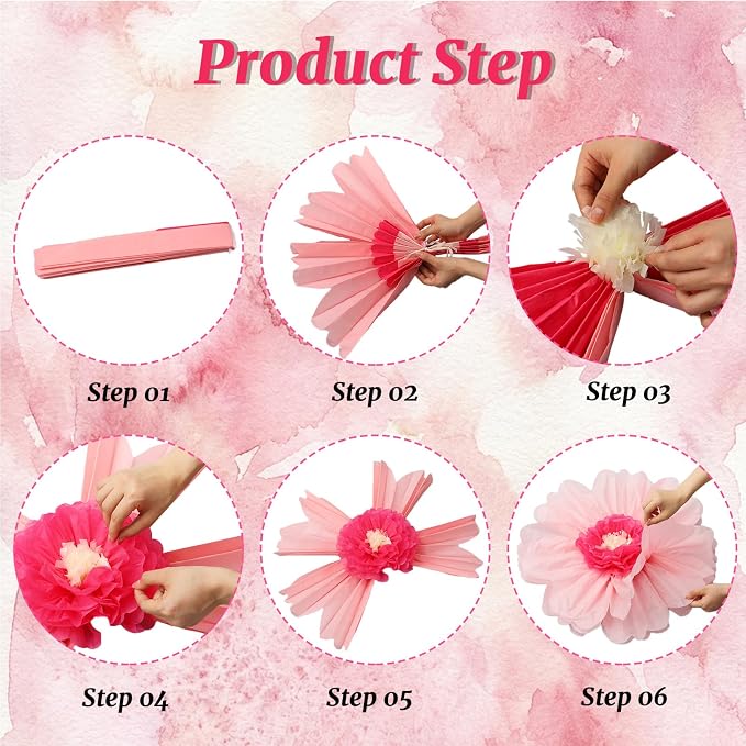 Giegxin 6 Pcs 31.5" 24" Giant Colorful Paper Flower Wonderland Fancy Tissue Flowers for Wall Decoration Pink Blue Purple Large Mexican Crepe Flower for Fiesta Wedding Birthday Classroom Bridal Shower