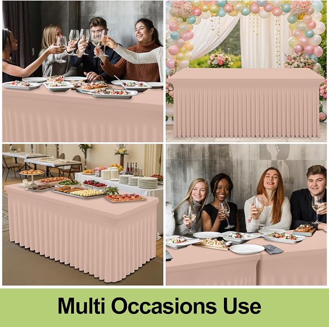 Smiry Spandex Tablecloth, Elastic Fitted Stretch Tablecloth for 6FT Rectangle Tables, Waterproof Washable Table Cover Skirt for Outdoor, Wedding, Banquet & Parties (Nude, 72Lx30Wx30H Inch)