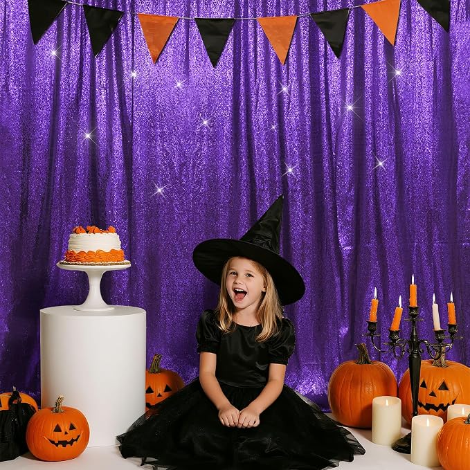 SquarePie 6x8ft Purple Sequin Backdrop for Photography, Satin-Backed Real Sequin Curtain, Enhanced Coverage Shimmering Background with 4" Rod Pocket for Wedding, Birthday, Party Decor, 1 Panel
