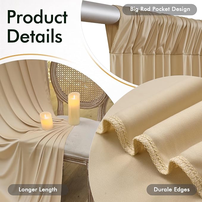 50ftx12ft Wrinkle Free Champagne Backdrop Curtain, 10 Panels 12FT Height Champagne Drapes for Wedding Backdrop, Silky Polyester Photo Back Drop Cloth for Birthday Party Photography Background