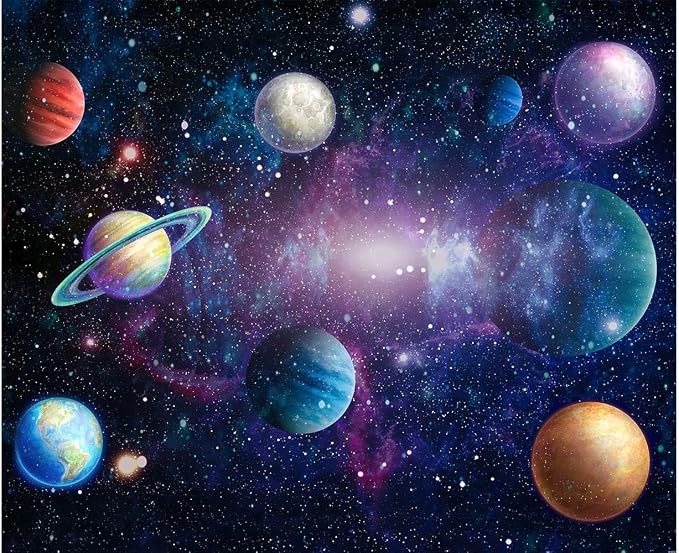 Outer Space Backdrop Starry Galaxy Birthday Party | 118 x 95.6 in, Polyester, Outer Space Theme, Lightweight, Reusable, Washable, Birthday Decor, Photo Backdrop