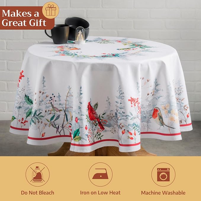 Maison d' Hermine Table Cloth Round Table 100% Cotton 63 Inches Fall Tablecloth Reusable Everyday Use for Thanksgiving Christmas Decorations Dining Farmhouse Party (Morzine)