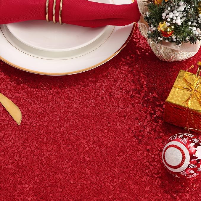 B-COOL Sequin Fabric Tablecloth 50x50inch Red Sequin Table Cloth Square Dinner Party Wedding Tables