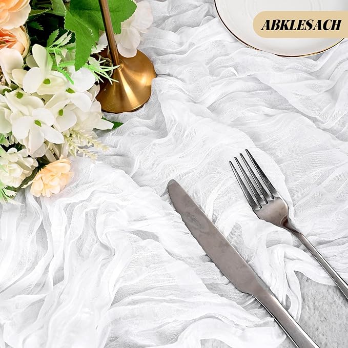 12 Pack White Cheesecloth Table Runner 120 inch Fall Thanksgiving Boho Rustic Gauze Farmhouse 10FT Cheese Cloth Runner for Baby Shower Wedding Party Holiday Home Decor