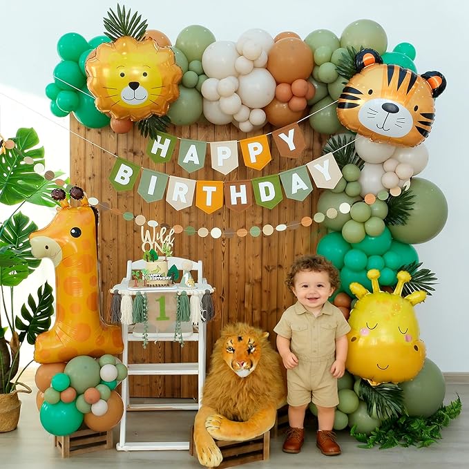 Wild One Birthday Decorations for Boys Balloons Arch Kit Jungle Theme 1st Party Banner First Safari Themes Zoo One Year Old Baby Boy