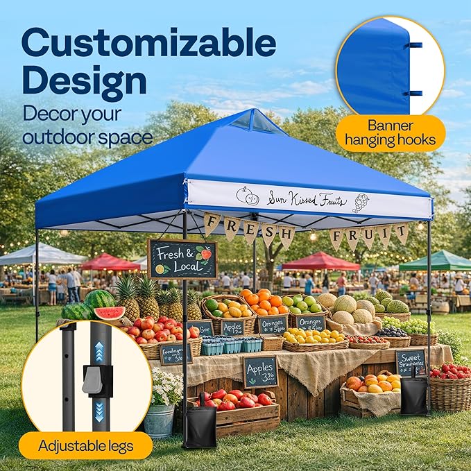 VIVOHOME 8x8ft Pop Up Canopy Tent One Push Setup Outdoor Portable Shelter Tent Heavy Duty with Wheel Carry Bag and 4 Sandbags, Blue