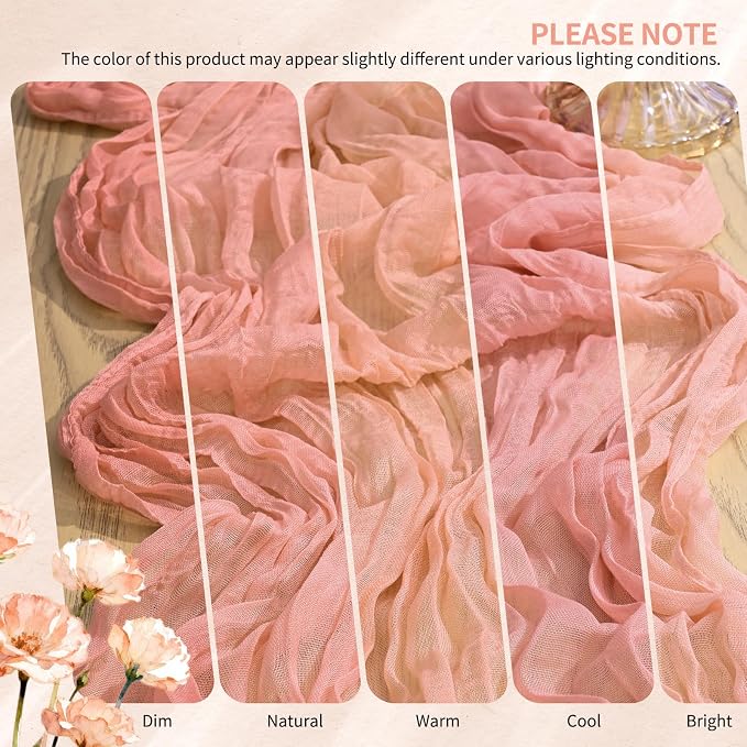 3 Pack Cheesecloth Table Runner 10FT Coral Table Runner Boho Gauze Cheese Cloth Table Runners Long Rustic Sheer Table Decorations for Wedding Party Baby Bridal Shower Birthday Holiday Home