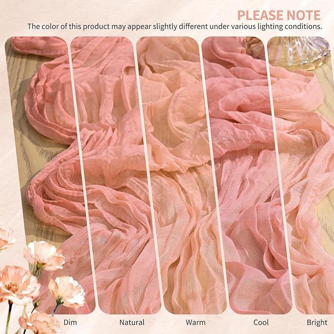 4 Pack Cheesecloth Table Runner 10FT Coral Table Runner Boho Gauze Cheese Cloth Table Runners Long Rustic Sheer Table Decorations for Wedding Party Baby Bridal Shower Birthday Holiday Home
