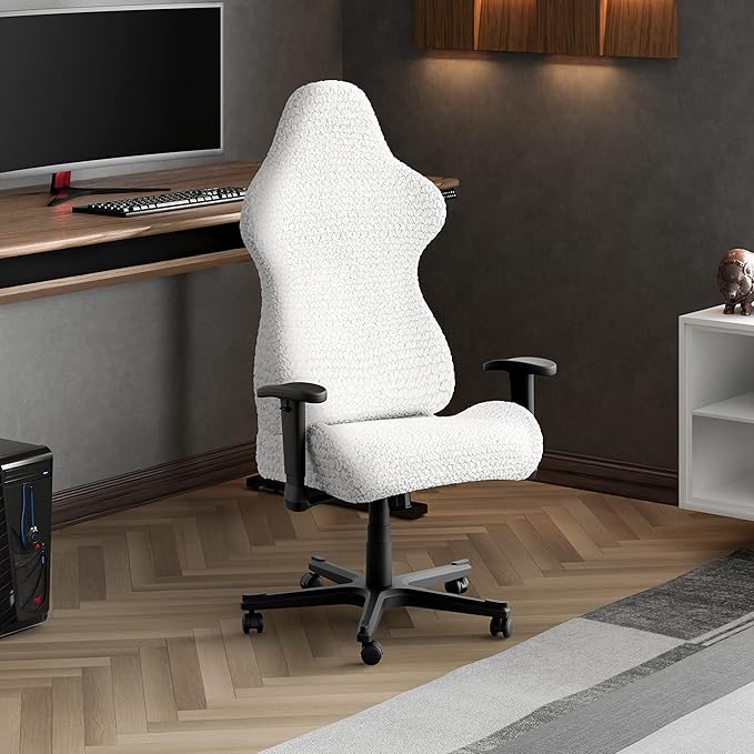 PAULATO BY GA.I.CO. Office & Gaming Chair Slipcover - Stretch Computer Desk Chair Cover with Zipper - Fabric Slipcovers - 1-Piece Form Fit Cover - Microfibra Collection - Crisp White (Office Chairs)