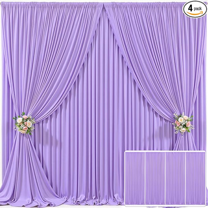 4 Panels Lavender Backdrop Curtain for Parties Wedding Wrinkle Free Light Purple Photo Curtains Backdrop Drapes Fabric Decoration for Baby Shower Photoshoot 20ft(W) x 10ft(H)