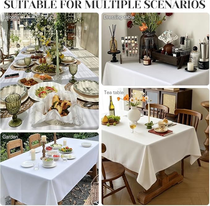 WIGENIUS 2 Pack White Table Cloth Rectangle Tablecloths 60X126 Inch,Polyester Table Cloth for 8 Foot Rectangle Tables,Wrinkle Resistant Washable Fabric Table Covers for Party,Wedding Banquet