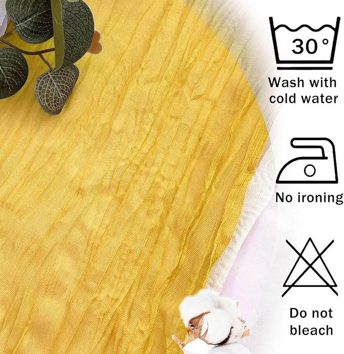 12 Pack Gold Cheesecloth Table Runner 22x120 Inch-Naturally Dyed Colors Sheer Gauze Cheese Cloth Wedding Table Runner,Rustic Boho Crinkle Fabric, Reception, Bridal Shower,Farmhouse Dining Decor
