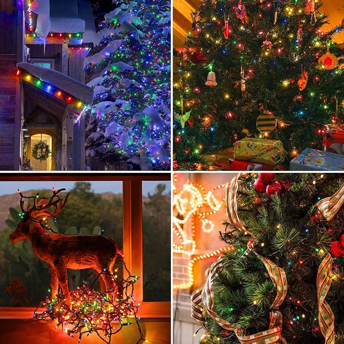 FairyGlim 100 LED Christmas String Lights, 33 FT Connectable Waterproof String Lights Green Wire with Timer Memory Function & 8 Modes, for Indoor Outdoor Xmas Trees Party Garden, 33 FT Multicolor