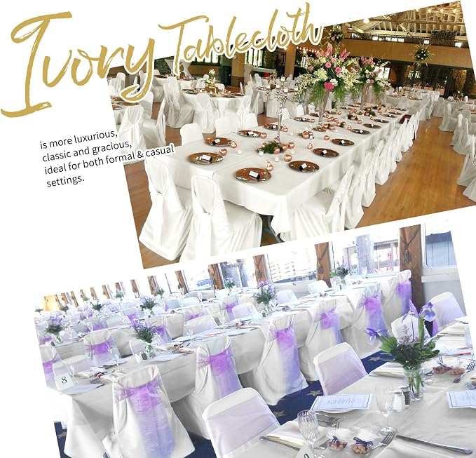 Showgeous 4 Pack Ivory Tablecloth 60 x 102 Inch, Rectangle Table Cloth for 6 Foot Table, Wrinkle Resistant Washable Polyester Table Cover for Wedding Dining Table Buffet Parties and Camping