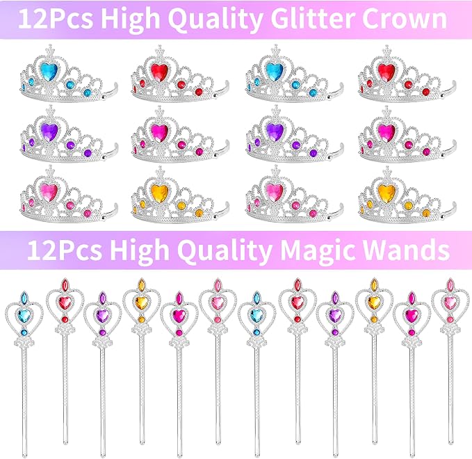 308PCS Princess Birthday Party Decorations Favors, Including Goodie Bags, Crown, Magic Wand, Straws, Bubble Wands, Stickers, Cake Toppers, Tattoo & More-Perfect for Party Decorations & Pinata Fillers