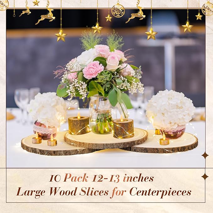 Tioncy 10 Pack Large Wood Slices for Centerpieces Unfinished Rounds Wood Slabs for Tables Decor Natural Wooden Circle for DIY Crafts Rustic Wedding Centerpiece Decor(10-12 Inch)