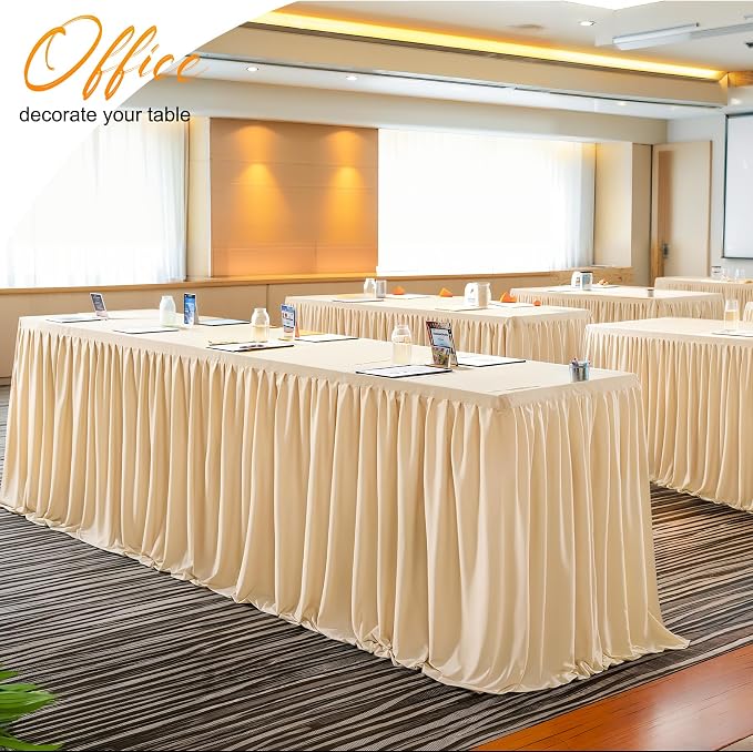 6 Packs Dark Champagne Tableclothes for 8 Foot Rectangle Tables, Wrinkle Free Fitted Table Cloth 8ft Stretch Table Cover with Skirt for Parties Weddings Birthday Banquet Baby Shower