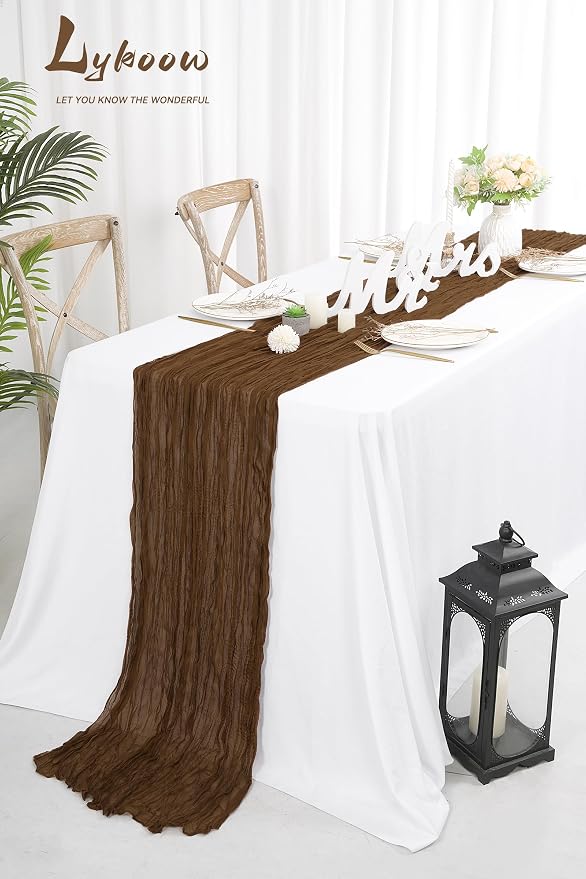 10 Packs Cheesecloth Table Runner Brown, 10Ft x 35" Rustic Gauze Boho Wedding Table Runner Decoration, Wedding Table Decor Table Cloth for Wedding Party Bridal Shower Table