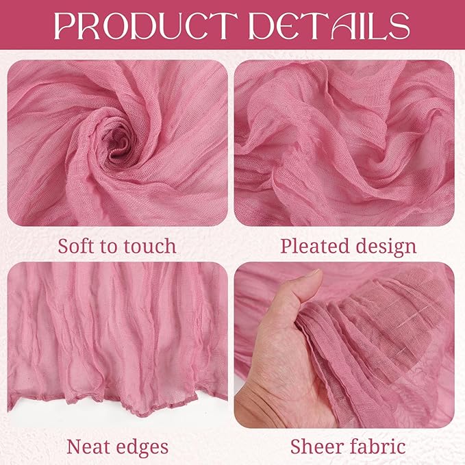 Pesonlook 8 Pack Cheesecloth Table Runner, 10Ft Boho Gauze Table Runner 35×120 Inch Rustic Romantic Long Table Runner for Wedding Party Bridal Shower Thanksgiving Christmas Decoration(Dusty Rose)