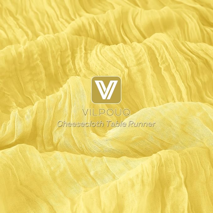 6 Pack Light Yellow Cheesecloth Table Runner 21x120 Inches, Boho Gauze Rustic Semi Sheer Cheese Cloth Table Runners for Easter Wedding Bridal Baby Shower, Birthday Party, Long Farmhouse Table Decor