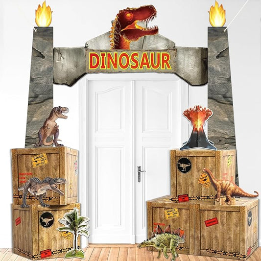Dinosaur Birthday Party Door Banner Boxes Dino Themed Hanging Decoration Animal Park Party Porch Backdrop Dino Table Centerpieces Boxes for Jungle Safari Boys Kids Photo Booth Props Favors Supplies