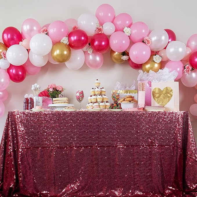 ShiDianYi Sequin Tablecloth Burgundy 90x156-Inch Sequin Table Linen Wine Rectangle Tablecloth 8ft for Wedding Decor,Party,Banquet -190222E
