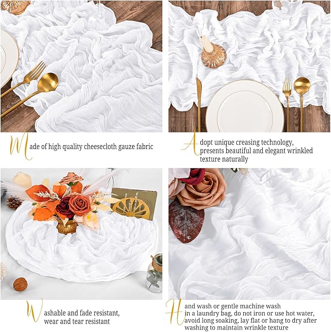 15 Pack White Table Runner 17 x 108inch Cheesecloth Table Runner Boho Gauze Table Runners Rustic Sheer Fabric Cheese Cloth Table Runners for Wedding Party Bridal Shower Farmhouse Thanksgiving Decor